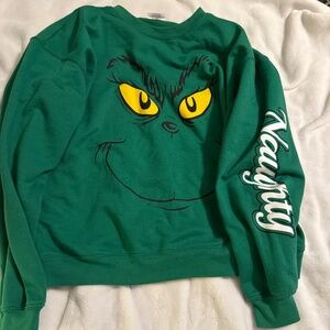 Christmas Grinch sweatshirt. Naughty sleeve